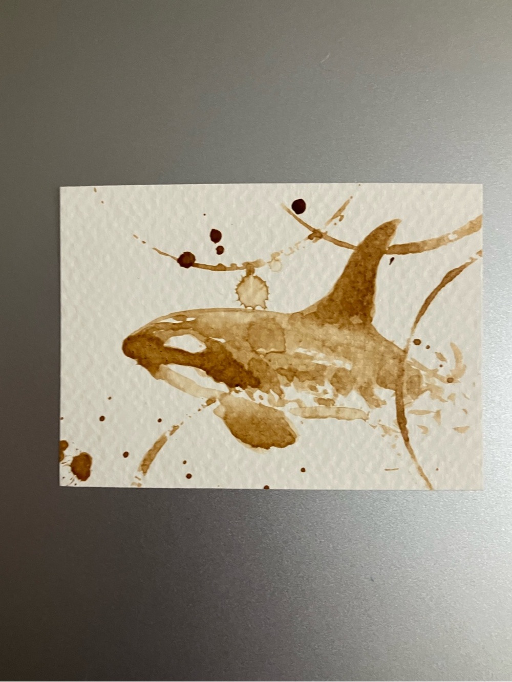 ORIGINAL coffee killer whale painting realism Java aceo art seascape artwork
